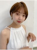 大人可愛い20代30代40代小顔すっきりショート×ラテベージュ