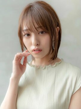 イオ 本厚木(io) 20代30代大人かわいいシースルーバングボブベージュカラー