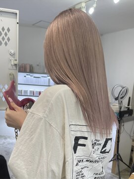 リムレスバイサンク 万代 新潟駅(LIMLESS by cinq) ミルクティーベージュカラー顔まわりレイヤー韓国ブリーチカラー