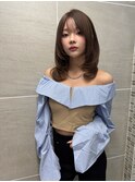 韓国風くびれレイヤーカット×グレージュ×透明感ブラウン川又