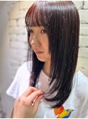 顔周りレイヤー 艶髪ボルドーカラー アディクシーカラー