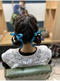 仙台Ｄ　ヘアアレンジ　リボンツインお団子ヘア