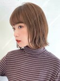 切りっぱなしボブ フルバング ハイトーンベージュ ダブルカラー