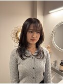 透明感ケアカラーショコラベージュ顔まわりレイヤーカット韓国