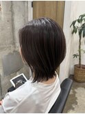 ピンクベージュレイヤーボブニュアンスカラー外ハネボブショート