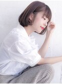 ピンクブラウン ぱっつんバング 透明感