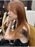 オレンジ　ベージュ　小顔　ブリーチあり