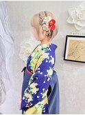 卒業式 袴着付け  編み込みハーフツイン×花飾り