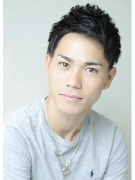 ハピネスフィール 宇治店(Happiness FEEL) 黒髪アッシュブラックアップバングショート束感メンズ白髪染め