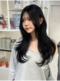 13194黒髪くびれヘア髪質改善レイヤーカット韓国風巻きワンホン