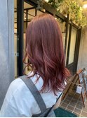 濡れ髪　切りっぱなし　くすみピンク　セミウェットウェーブ