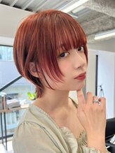 ニュアージュ 表参道 南青山(Nuage’) レイヤーカットくびれヘアアプリコットオレンジハイライトカラー