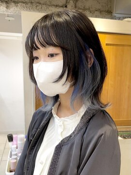 テトラ バイ ネオリーブ 横浜西口店(tetra by neolive) ミディアムレイヤー　インナーカラー　ブルー　横浜N