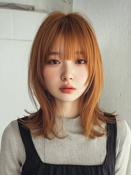 ツイ 新潟駅南けやき通り(tui) オレンジベージュ/ぱっつん前髪/顔まわりレイヤー/くびれヘア