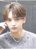 韓国フェザーパーマメンズカットアッシュブラウンブリーチなし