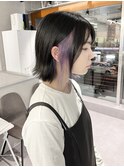 パープルインナーカラー×切りっぱなしボブ
