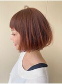 内巻きボブ○顔まわりカット○オレンジヘア○オレンジブラウン