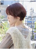 透明感/ミルクティーピンク/抜け感/丸みショート/センター北