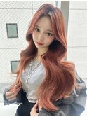 くびれヘア　韓国ヘア　ブリーチ無しダブルカラー　赤髪