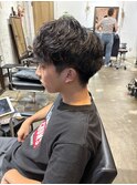 メンズウェーブヘアメンズアッシュカラースパイラルパーマ