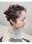ピンク　アレンジ　グラデーション　ピン　黒髪　ゆる　簡単