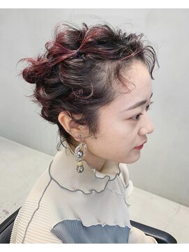 テトヘアー(teto hair) ピンク　アレンジ　グラデーション　ピン　黒髪　ゆる　簡単