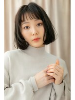 カバーヘア ブリス 志木南口駅前店(COVER HAIR bliss)&nbsp;シースルーバングアッシュブラック大人ボブZ志木20代30代40代