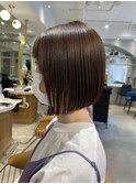 ピンクブラウン切りっぱなしボブ