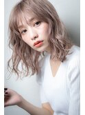 透明感ハイトーンカラー小顔ウェーブミディアムv戸頭20代30代