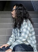 アップバング/波打ちパーマ/黒髪/メンズロング/センター南