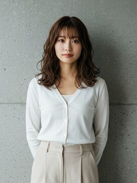 フルショウ アシヤ(FURUSHO ASHIYA) 大人可愛い柔らか質感◎前髪ありミディ×透け感ブラウン