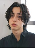 メンズセンターパート七三分けパートニュアンスパーマ刈り上げ