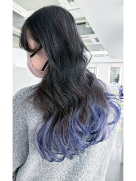 イロウ 山口どうもん店(IROW) ブルー/エンドカラー/レイヤーカット/ブリーチカラー
