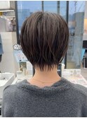 丸顔ショート/ダークブルー/前髪/イメチェン/髪質改善