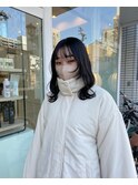 greige×顔周りwolf/レイヤー,透明感黒髪,シースルーバング