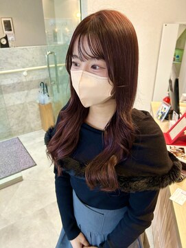 プレデフリュー 北白川本店(PUREE de FLEURS) 大人可愛い20代30代40代小顔顔周りレイヤーレッドブラウンカラー