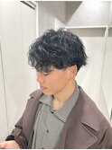 メンズ波巻きスパイラルウルフ/アッシュブラック/カルマパーマ