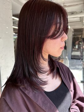 ノラ ヘアーサロン(NORA HAIR SALON) 【大久保】ブリーチなしで作るワインレッドカラー顔まわりカット