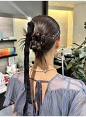 タイトカチモリ/結婚式ヘアアレンジ/ベロアリボン