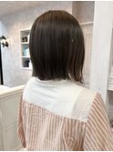 福山市美容室Caary人気 透明感ダークグレージュ切りっぱなしボブ