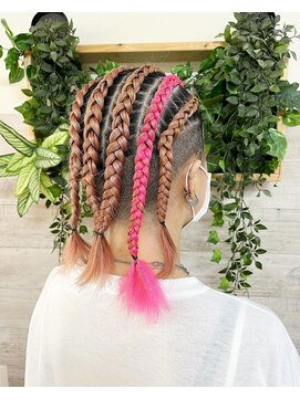 ロカット サロン(Roquat Salon) コーンロウピンクエクステ【バイカルテ/立川/立川/ヘアセット】