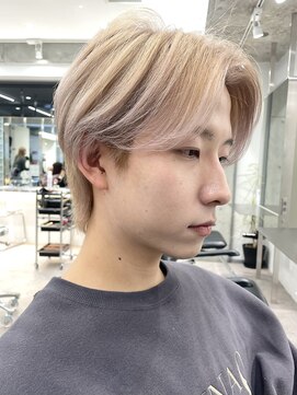 サンクマーケット 渋谷(cinq MARKET) 韓国メンズピンクベージュミルクティーカラーセンターパートヘア