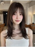 ミディアムレイヤー顔周りカットハッシュカットワンホンレイヤー