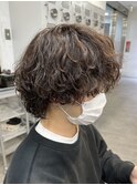 韓国風マッシュウルフカット波巻きスパイラルパーマツーブロック