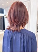福山市美容室Caaryレイヤーミディアムヘア春赤みピンクカラー
