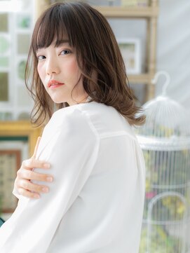 カバーヘア イヴ 戸頭店(COVER HAIR EVE) くせ毛風外ハネカール斜めバングロブヘアa戸頭20代30代40代