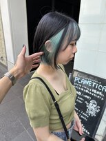 ロンド レア 天神大名店(Lond Le’a)&nbsp;ダブルカラーターコイズブルーインナーカラーグレージュ韓国ボブ