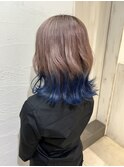 ブリーチ2回~シルバー×グラデーションブルーセミディ池袋東口