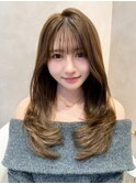 髪質改善縮毛矯正レイヤーカット顔周り前髪韓国ミニウルフ/銀座