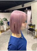 ペールピンクボブ　縮毛矯正　ストレート　くびれヘア